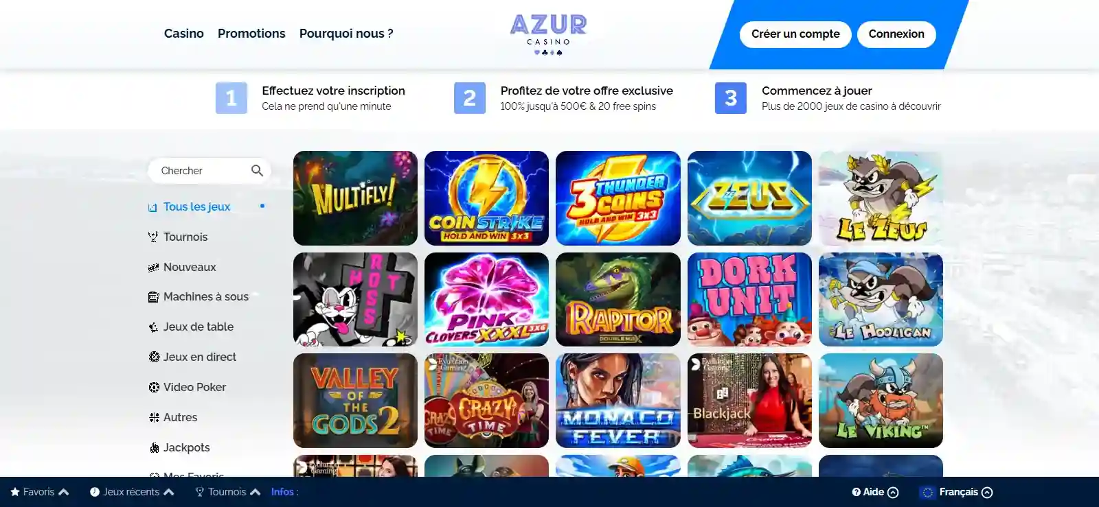 Page d'accueil française d'Azur Casino