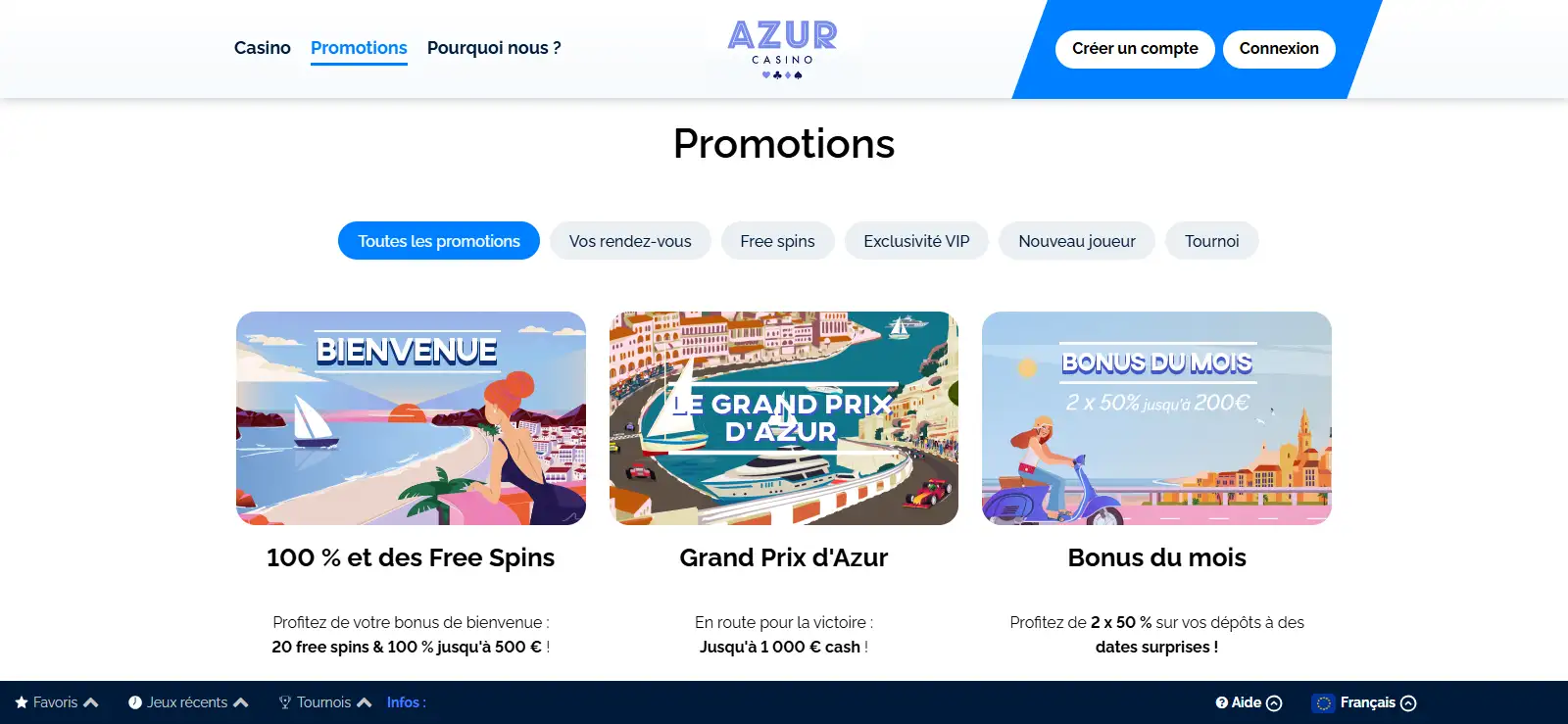 Page du bonus de bienvenue Azur Casino