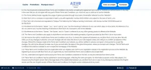 Écran officiel de création ou de connexion au compte Azur Casino
