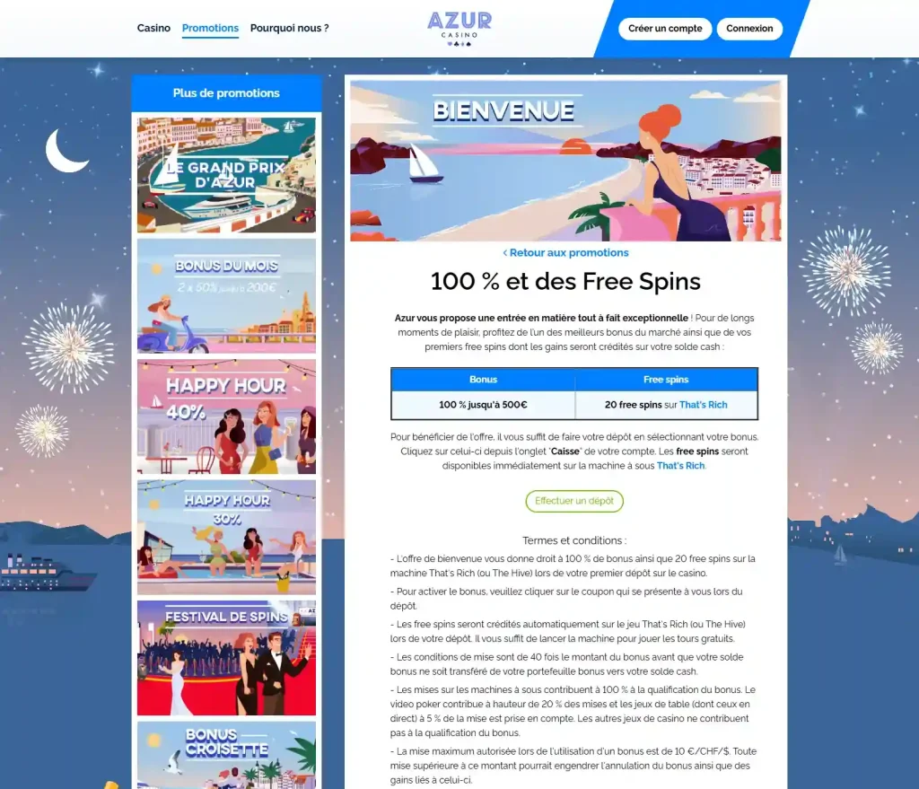 Offre de bienvenue officielle Azur Casino