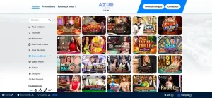 Section Jeux en direct du lobby officiel Azur Casino avec roulette et blackjack