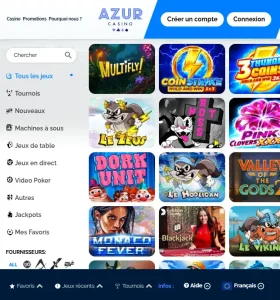 Version mobile du site officiel Azur Casino dans un navigateur smartphone
